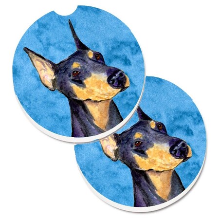 Carolines Treasures Blue Doberman Set of 2 Cup Holder Car Coaster SS4771-BUCARC